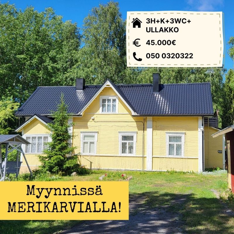 keltainen kaksikerroksinen iso puutalo, musta peltikatto